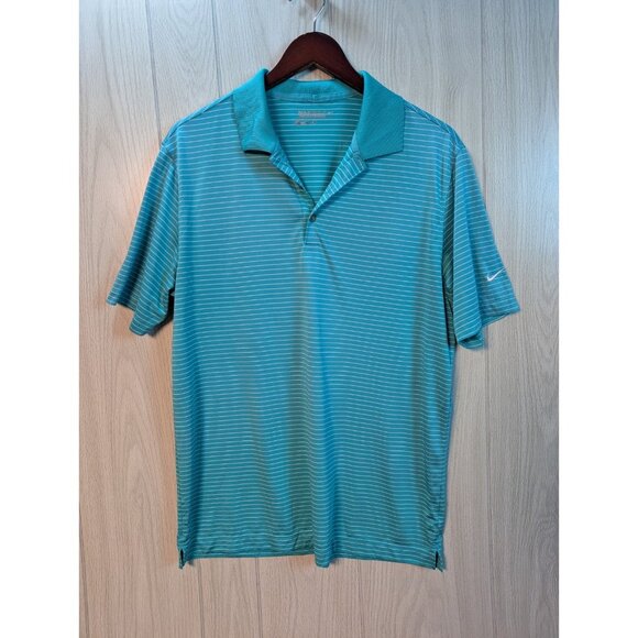 Nike Golf Tour Performance Polo Shirt Mens Large L  Blue Striped Short Sleeved - Picture 1 of 6
